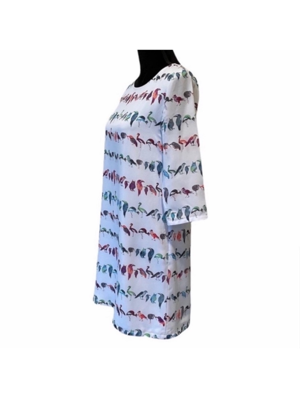 Ted Baker whimsical pastel blue short sleeve feminine bird print dress size 0 - Picture 7 of 12